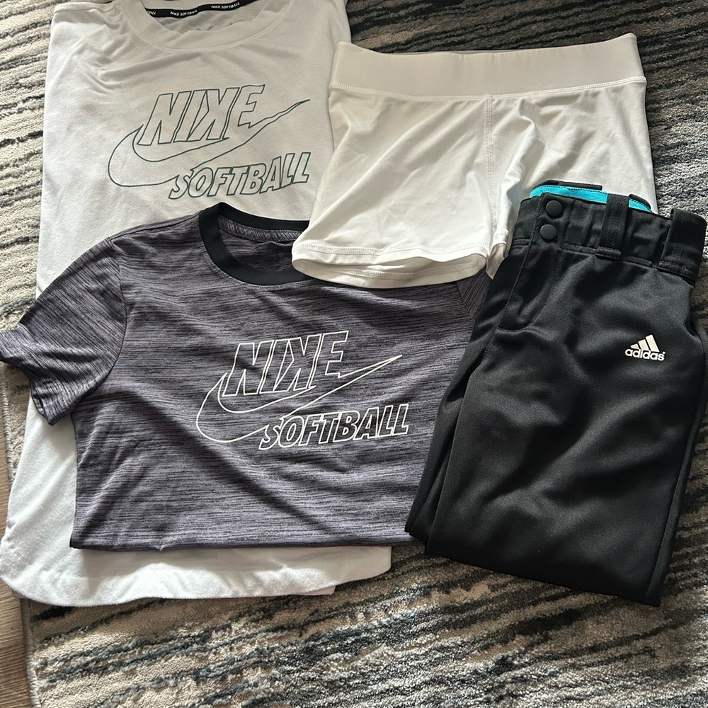 Nike Kids Softball Tee and Shorts Set - White and Gray